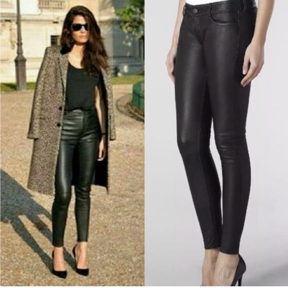 • AllSaints • Womens Mauritius Leather Skinny Pants Lined Moto Biker Style 26 - Picture 1 of 5